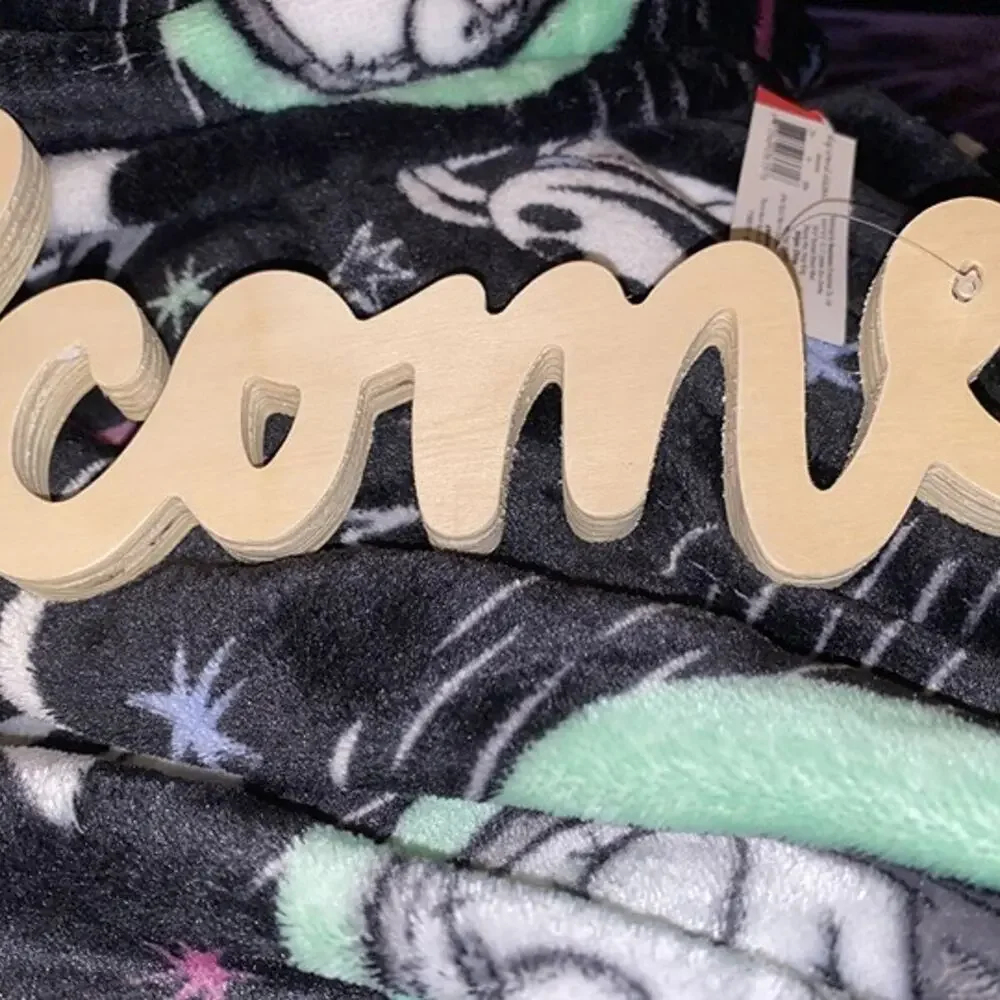 Target DIY wooden word decor. natural wood. cursive “Welcome”. paint ready.